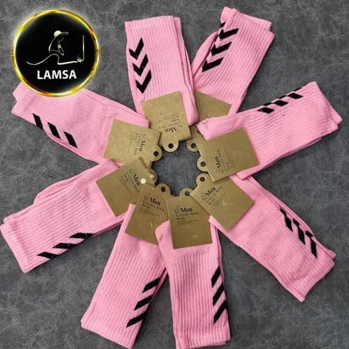 جوارب رياضية وردية بخطوط سوداء 200da
