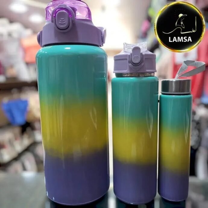 ⁦قارورات ماء اينوكس رياضية (3 قطع) 2900da⁩ - الصورة ⁦2⁩